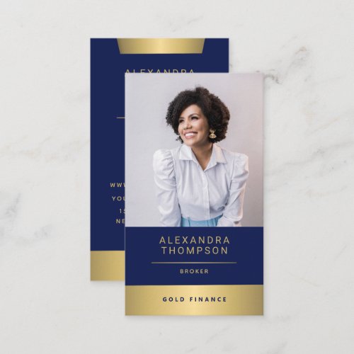 Modern Elegant Navy Gold CEO Professional Photo Business Card
