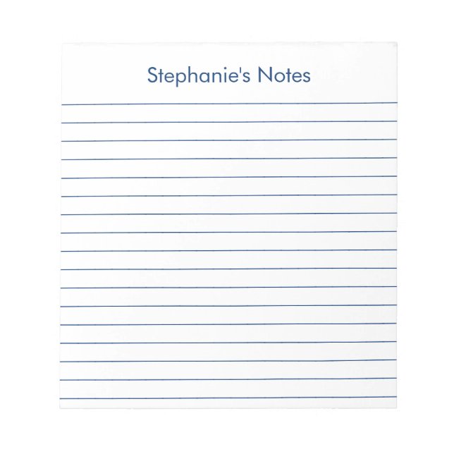 Modern Elegant Navy Lined Personalized Notepad (Front)