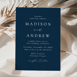 Modern Elegant Navy Minimalist Wedding Invitation