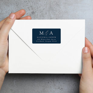 Modern Elegant Navy Monogram Return Address Label