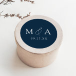 Modern Elegant Navy Monogram Wedding Classic Round Sticker<br><div class="desc">Elegant monogram wedding stickers featuring your initials displayed in white lettering on a navy background (or the color of your choice). Personalize the modern wedding stickers with your wedding date below. The navy monogram stickers are perfect for sealing wedding invitation envelopes,  wedding favors,  and more!</div>