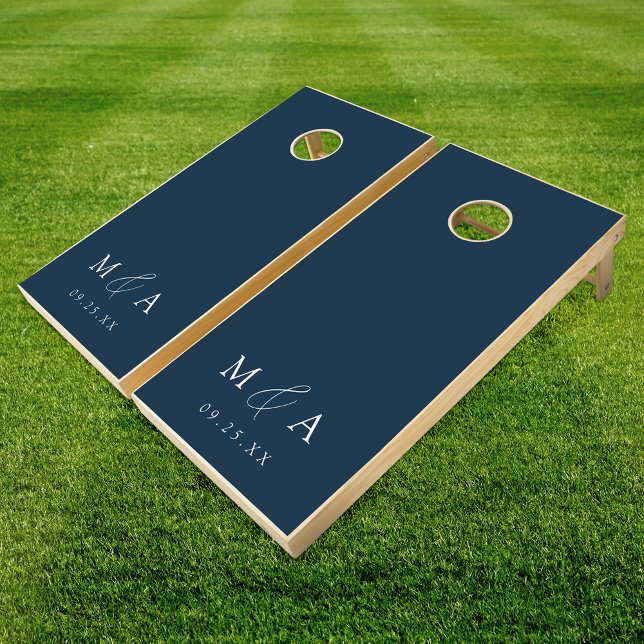 Modern Elegant Navy Monogram Wedding Cornhole Set (Creator Uploaded)