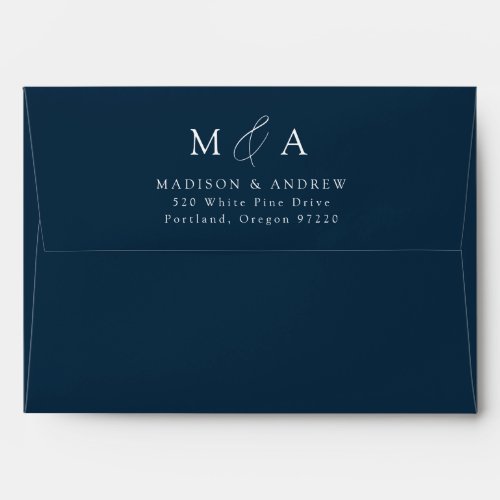 Modern Elegant Navy Monogram Wedding Envelope