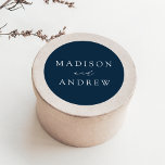 Modern Elegant Navy Personalized Wedding Classic Round Sticker<br><div class="desc">Seal your invitation envelopes or favors with our elegant wedding stickers. The custom wedding stickers feature your names in a white calligraphy script with a navy blue background or color of your choice. Design coordinates with our Modern Elegance wedding collection.</div>