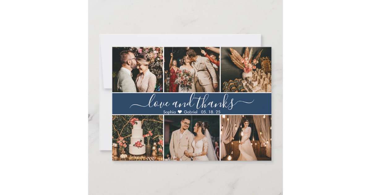 Modern Elegant Navy Typography 6 Photo Collage Thank You Card | Zazzle