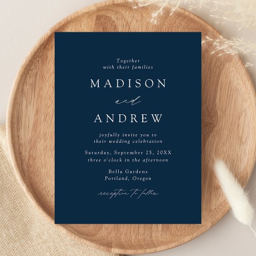 Modern Elegant Navy Wedding Invitation Postcard