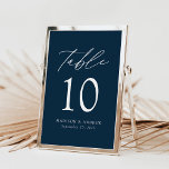 Modern Elegant Navy Wedding Table Number<br><div class="desc">Trendy, minimalist wedding table number cards featuring white modern lettering with "Table" in modern calligraphy script. The design features a navy background or a color of your choice. The design repeats on the back. To order the navy table cards: add your name, wedding date, and table number. Add each number...</div>