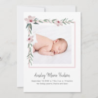Modern Elegant New Baby Girl Photo Birth Announcement
