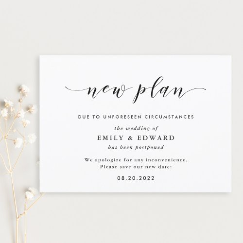 Modern Elegant New Plan Wedding Change the Date Invitation