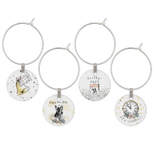 Modern Elegant New Year's Eve Party Wine Charm