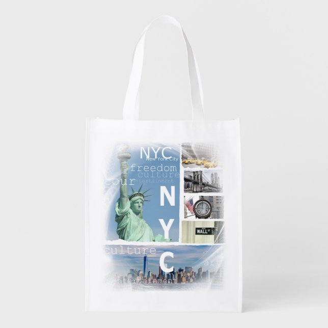 Modern Elegant New York City Nyc Manhattan Grocery Bag (Front)