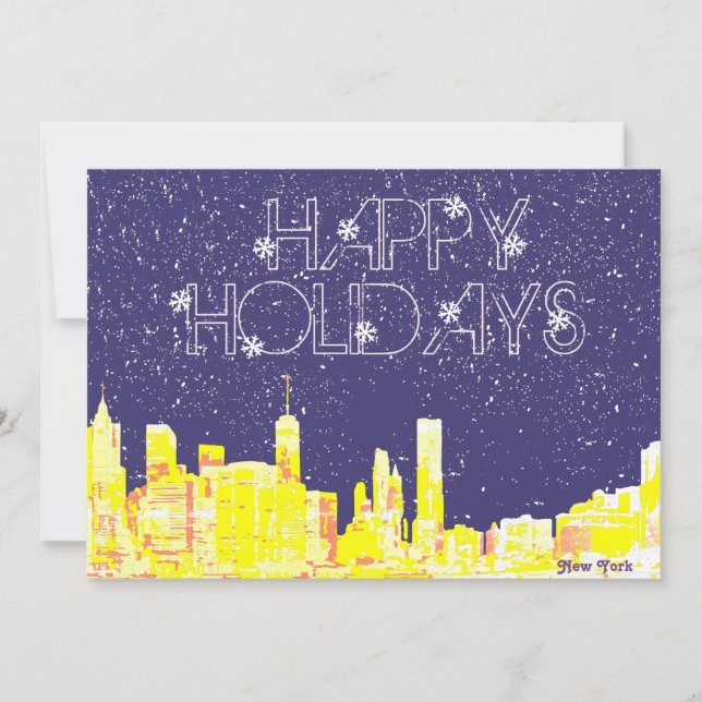 Modern Elegant New York City Skyline Holiday Card (Front)