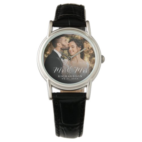Modern Elegant Newly Wed Wedding Photo Anniversary Watch