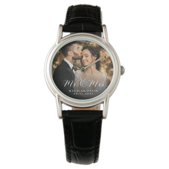 Modern Elegant Newly Wed Wedding Photo Anniversary Watch