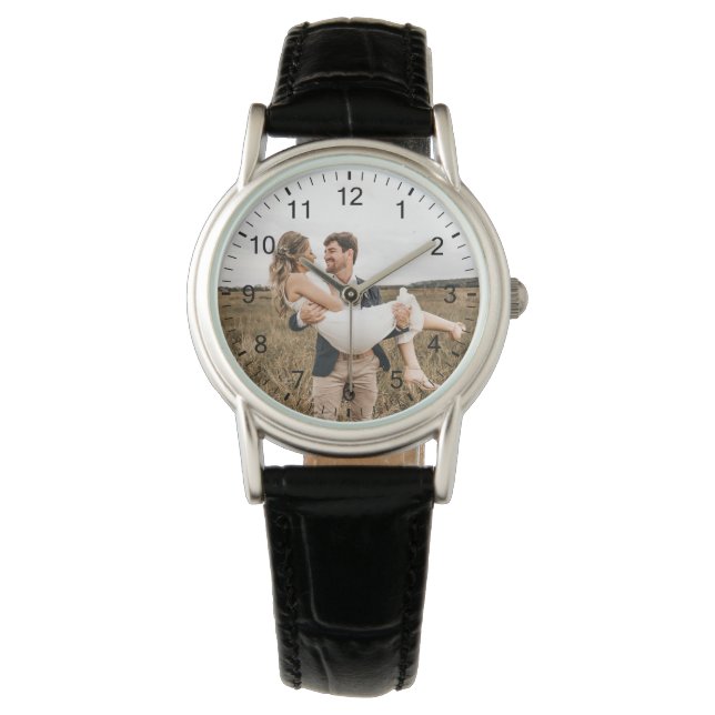 Modern Elegant Newly Wed Wedding Photo Anniversary Watch (Front)