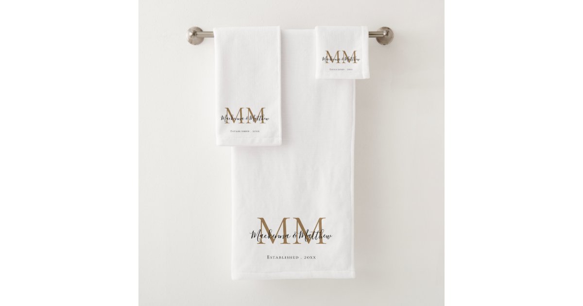 Elegant Script Monogram Initials Black Gold Modern Kitchen Towel, Zazzle