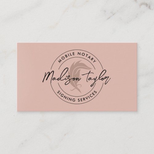 Modern Elegant Notary Loan Agent Rose Gold Quill Business Card