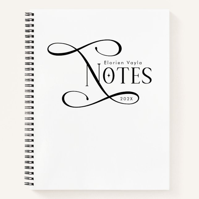 Modern Elegant Notes Personalized Black White  Notebook (Front)