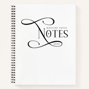 Modern Elegant Notes Personalized Black White Notebook