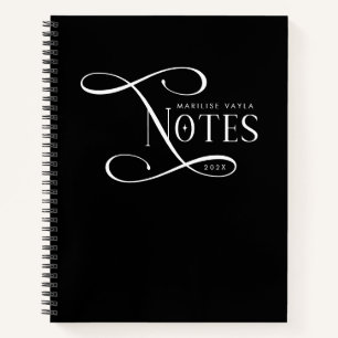 Modern Elegant Notes Personalized Black White  Notebook