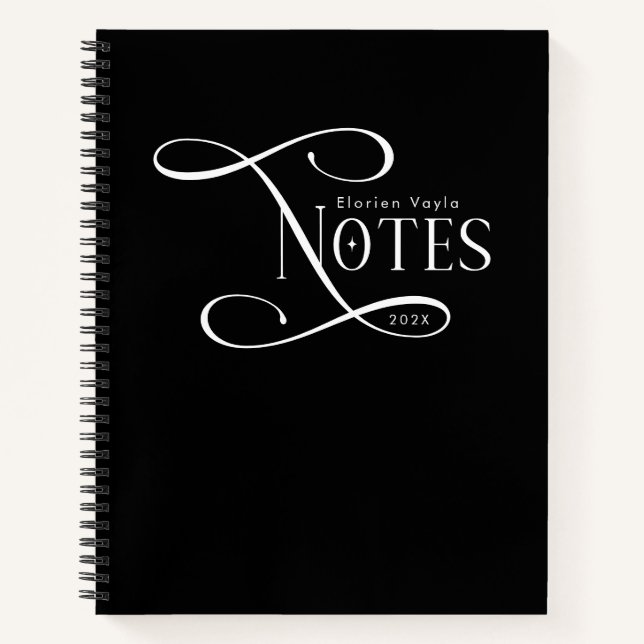 Modern Elegant Notes Personalized Black White  Notebook (Front)