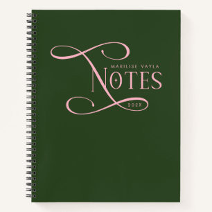 Modern Elegant Notes Personalized Green Pink Notebook