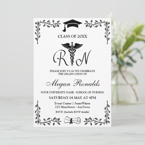 Modern Elegant Nursing School RN Graduation Party Invitation