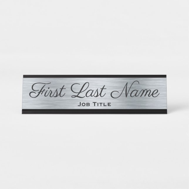 Modern Elegant Office Desk Sign Faux Silver (Front)