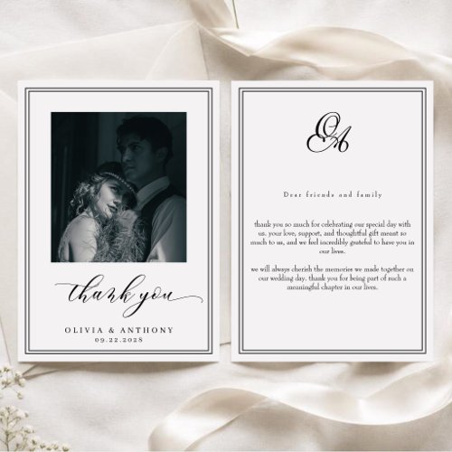 Modern Elegant Old Money Vertical Photo Wedding Thank You Card
