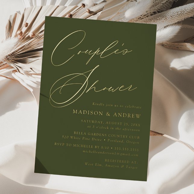 Modern Elegant Olive Green Couple's Shower Foil Invitation (Creator Uploaded)