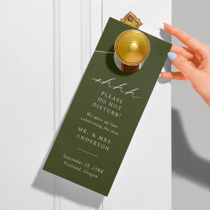 Modern Elegant Olive Green Do Not Disturb Wedding Door Hanger