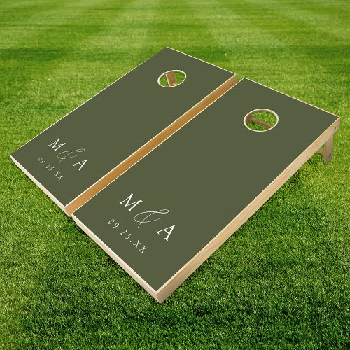 Modern Elegant Olive Green Monogram Wedding Cornhole Set