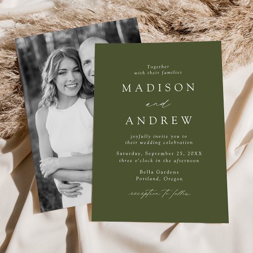 Modern Elegant Olive Green Photo Wedding Invitation