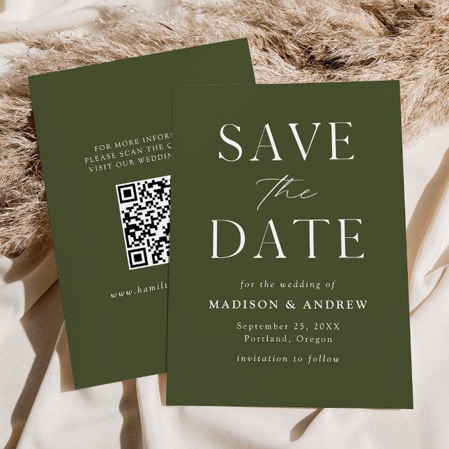 Modern Elegant Olive Green QR Code Save The Date (Creator Uploaded)