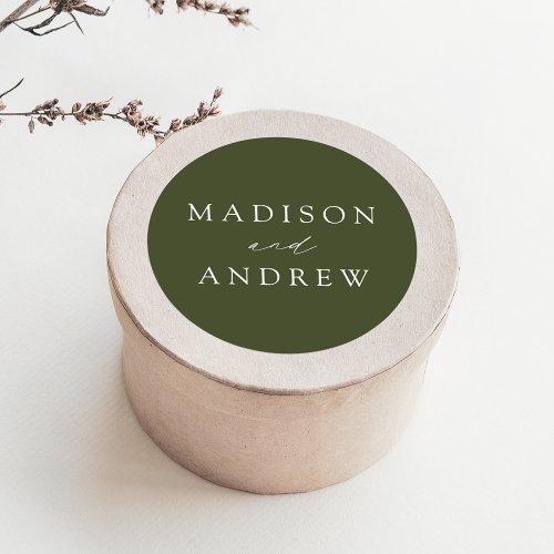 Modern Elegant Olive Green Wedding Classic Round Sticker