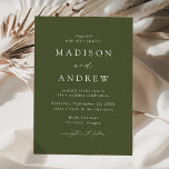 Modern Elegant Olive Green Wedding Invitation<br><div class="desc">Minimalist,  modern wedding invitations featuring your wedding details in white lettering with calligraphy script accents on an olive green background. The olive green background can be changed to a color of your choice. Designed to coordinate with our Modern Elegance wedding collection.</div>