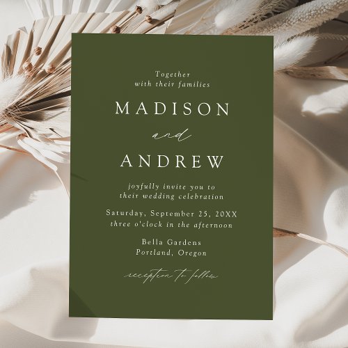 Modern Elegant Olive Green Wedding Invitation