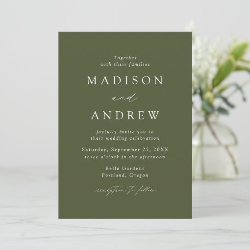 Modern Elegant Olive Green Wedding Invitation | Zazzle