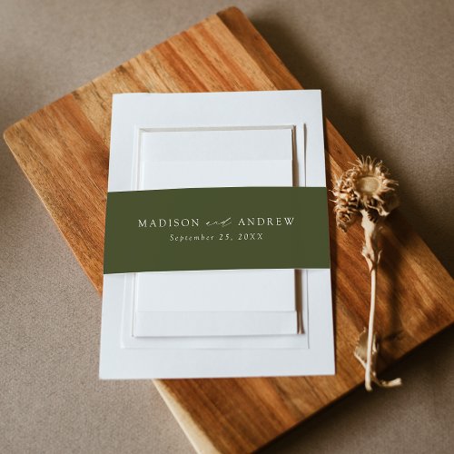 Modern Elegant Olive Green Wedding Invitation Belly Band