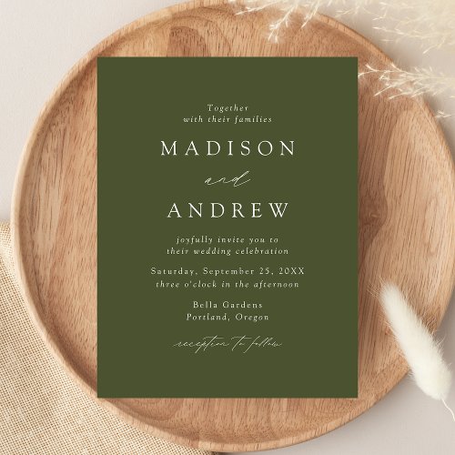 Modern Elegant Olive Green Wedding Invitation Postcard