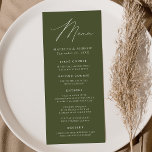 Modern Elegant Olive Green Wedding Menu<br><div class="desc">Simple and elegant wedding menu featuring "Menu" displayed in a modern white script with an olive green background or color of your choice. Personalize the olive green wedding menu by adding your names,  wedding date,  and menu information. Designed to coordinate with our Modern Elegance wedding collection.</div>