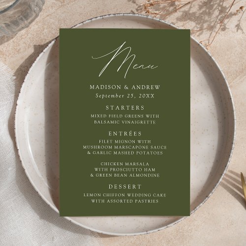 Modern Elegant Olive Green Wedding Menu