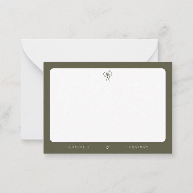 Modern Elegant Olive Green Wedding Note Card (Front)