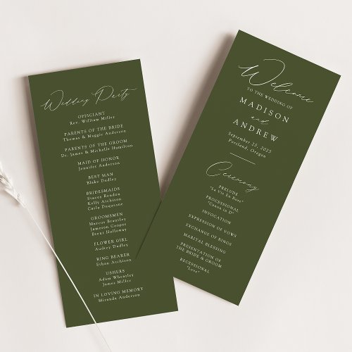 Modern Elegant Olive Green Wedding Program