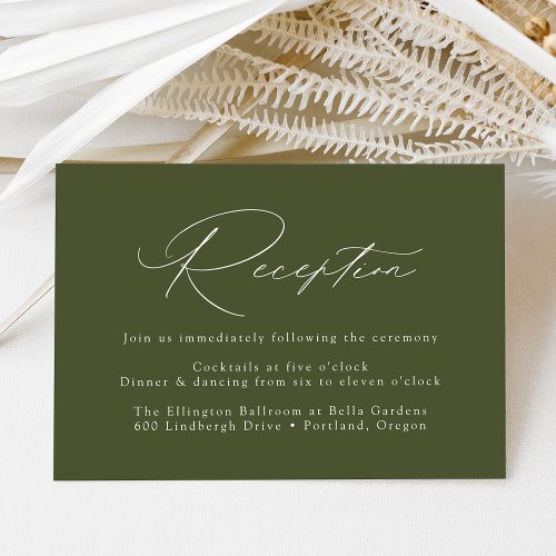 Modern Elegant Olive Green Wedding Reception Enclosure Card