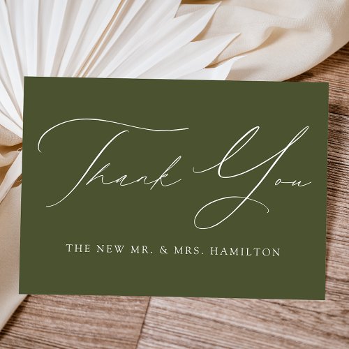 Modern Elegant Olive Green Wedding Thank You Card