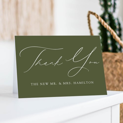 Modern Elegant Olive Green Wedding Thank You Card