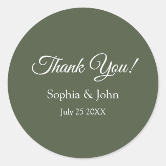 Modern Elegant Olive Green Wedding Thank You Classic Round Sticker