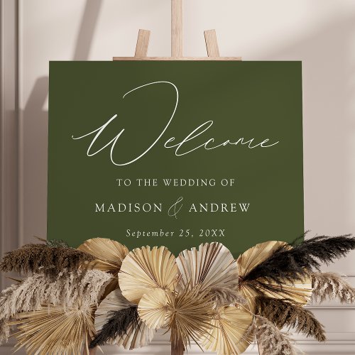 Modern Elegant Olive Green Wedding Welcome Sign
