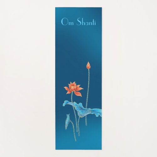 Modern Elegant Om Shanti Peace Blue Lotus Yoga Mat